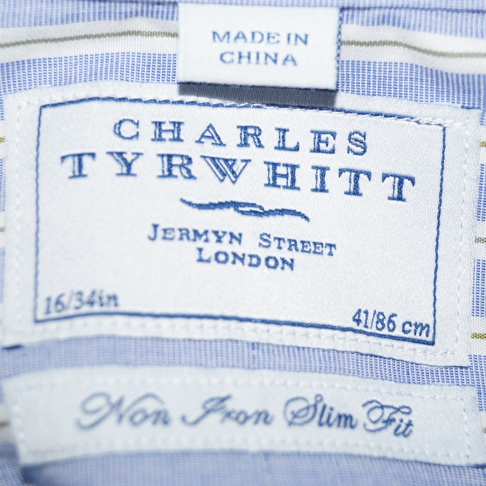CHARLES TYRWHITT Dress Shirt 16 34 Non Iron Slim - Picture 5 of 6